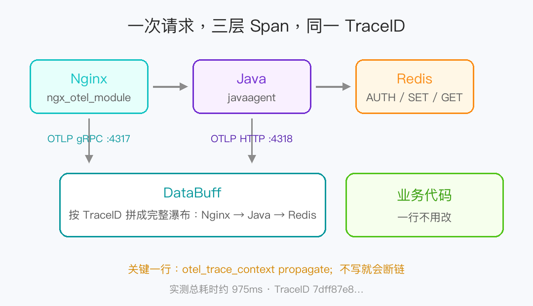 Architecture: Nginx → Java → Redis, dual-protocol export to DataBuff