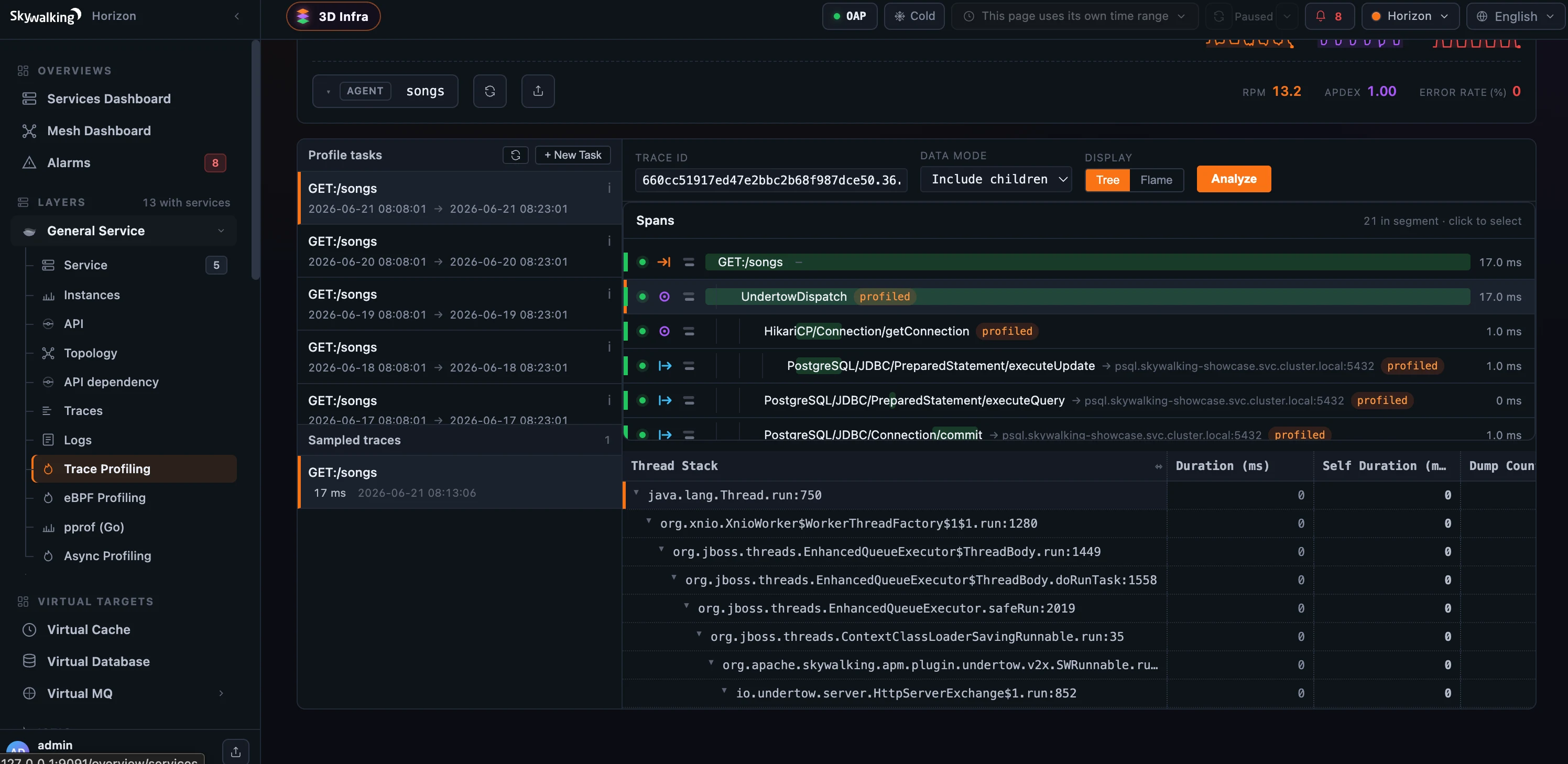 SkyWalking Horizon UI Layer and service drill-down