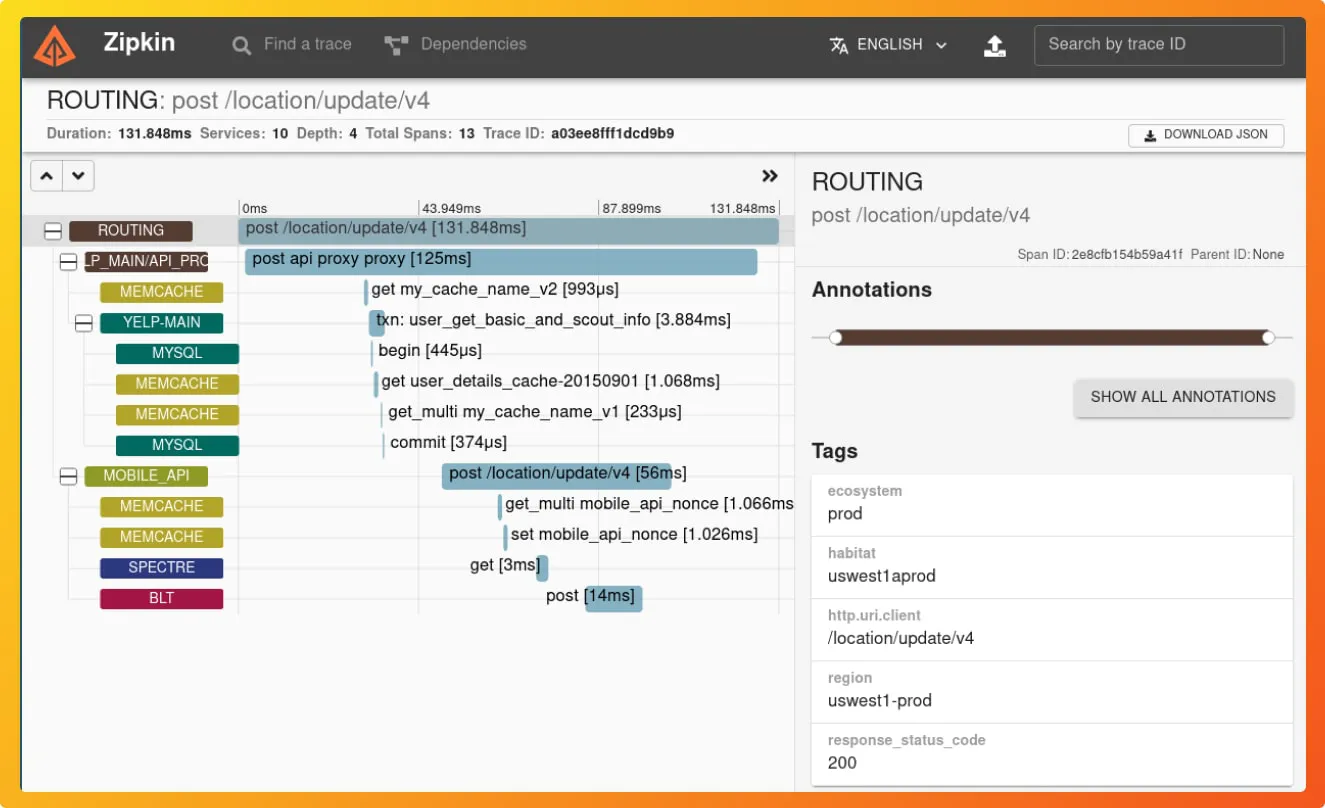 Zipkin Lens trace query UI