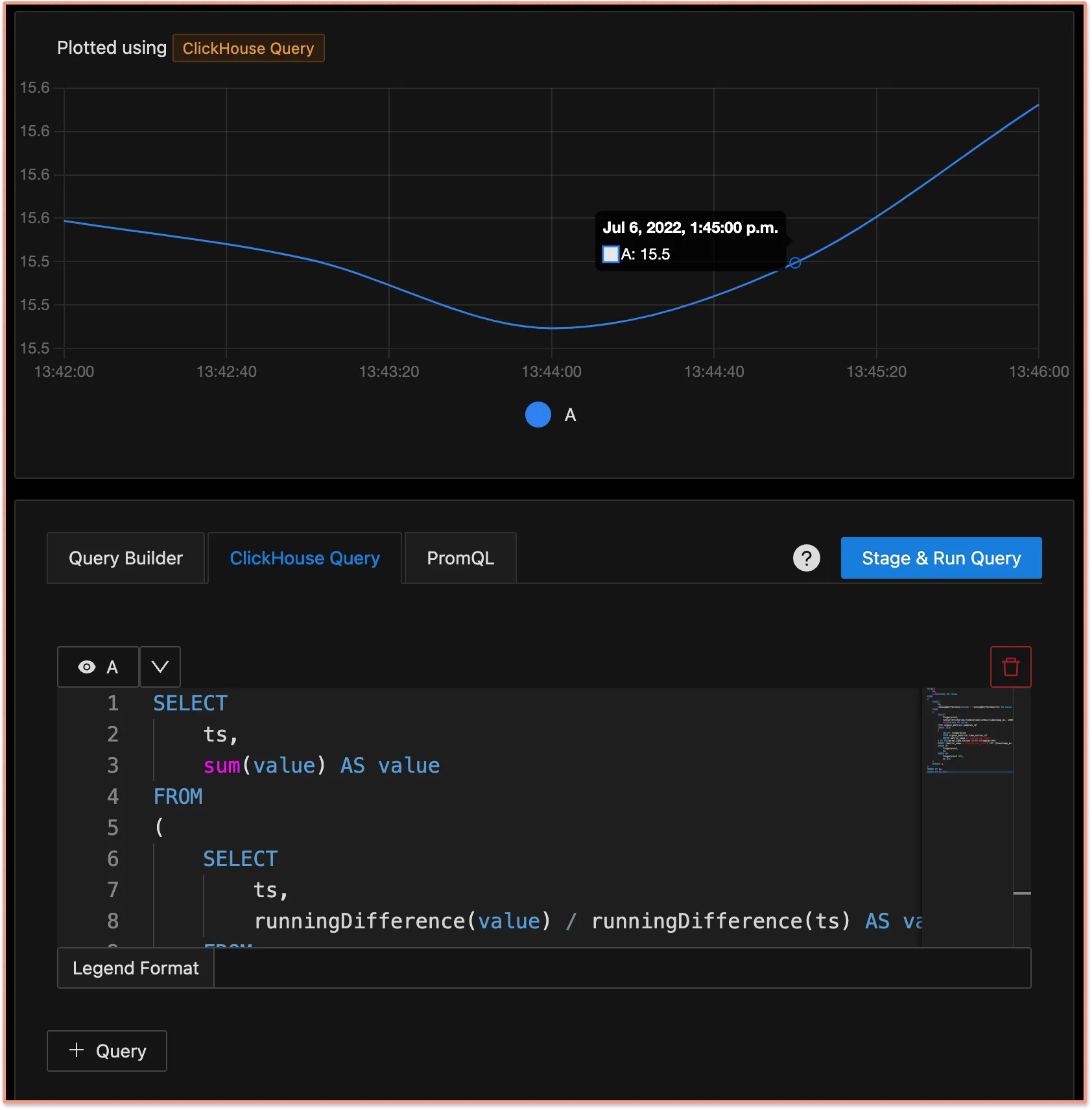 ClickHouse SQL telemetry analytics query UI