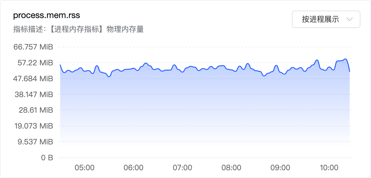内存 RSS（进程）约 47–60 MB